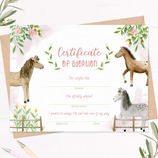Pony adoption certificate, certificate of adoption