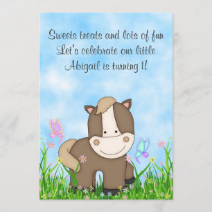 Pony and Butterflies Horse 1st Birthday Invitation
