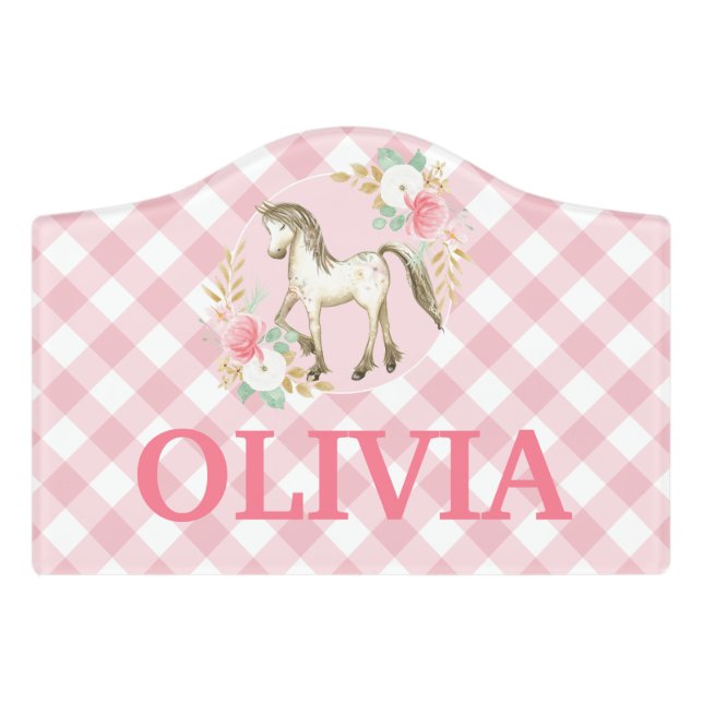 Pony and Flowers Girls Room Sign horse theme room (Small Crest Front)