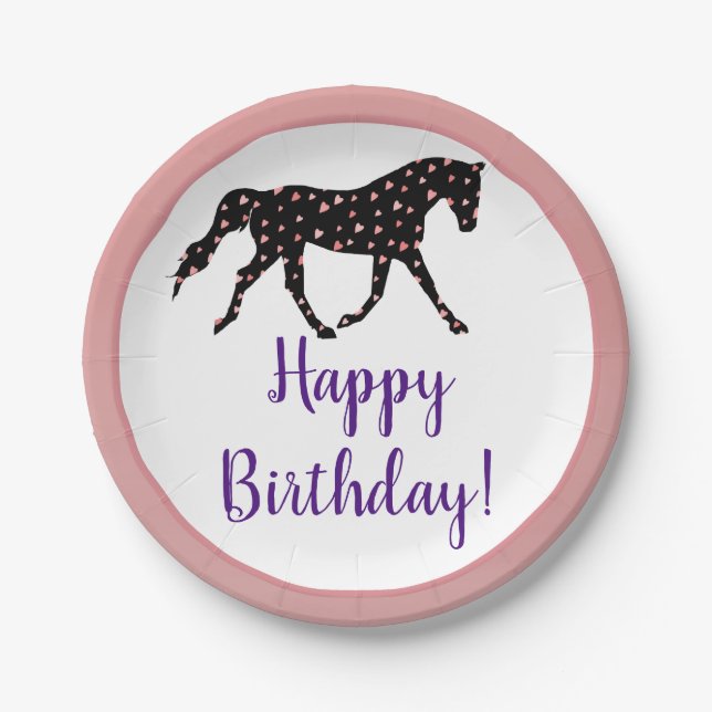 Pony and Hearts Birthday Paper Plates (Front)