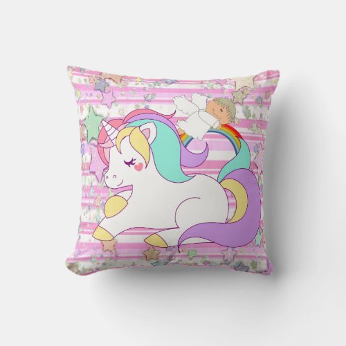 Pony Angel Pink Stripe Throw Pillow 