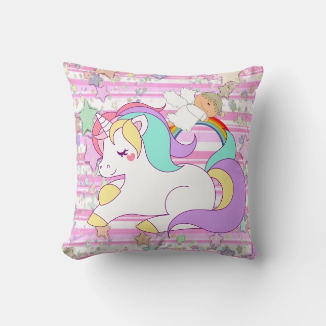 Pony Angel Pink Stripe Throw Pillow  (Front)