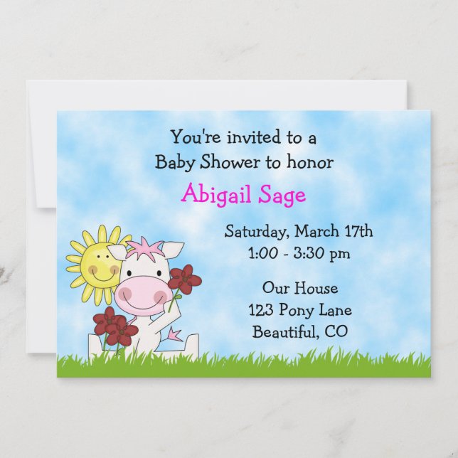 Pony Baby Shower Invitation for Girls (Front)