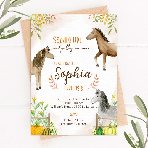 Pony Birthday invitation with fall theme