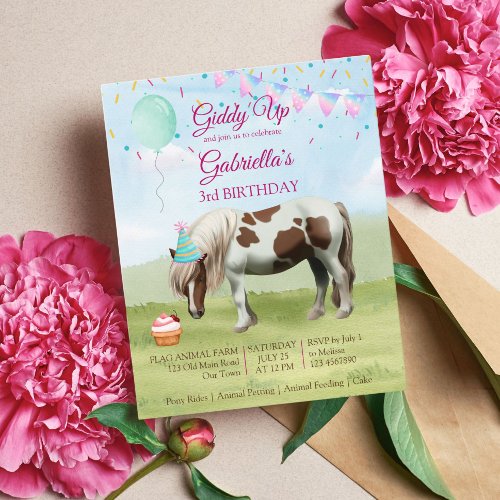 Pony birthday party giddy up  budget invitation