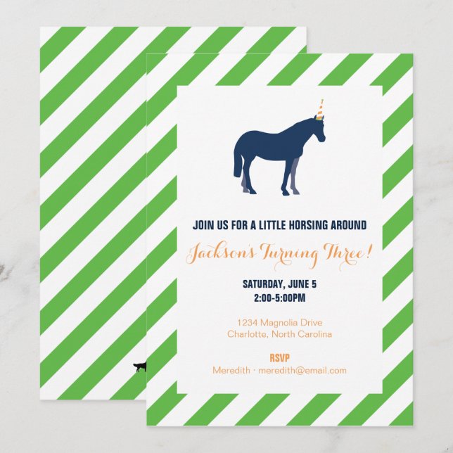 Pony Birthday Party Green Invitation (Front/Back)