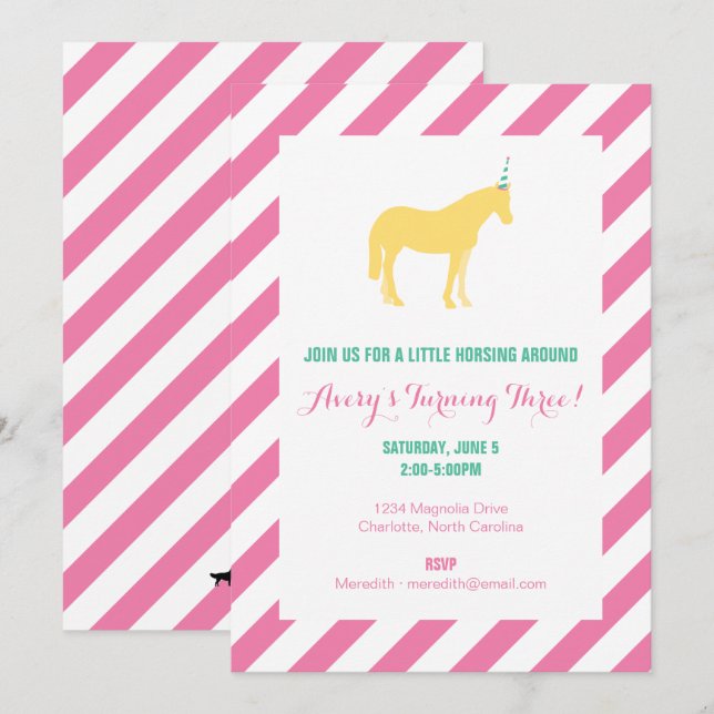 Pony Birthday Party Invitation (Front/Back)