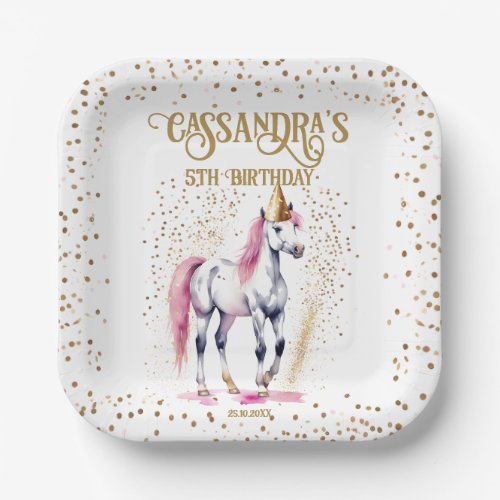 Pony birthday party white horse tableware paper plates