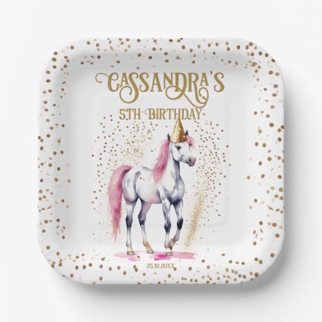 Pony birthday party white horse tableware paper plates (Front)