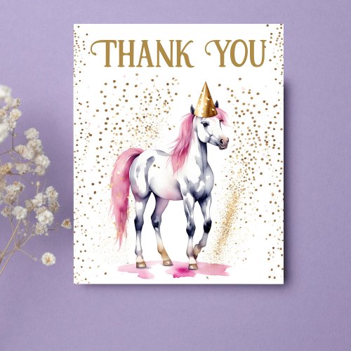 Pony birthday party white horse thank you card