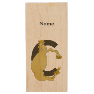 pony C monogram Wood USB Flash Drive