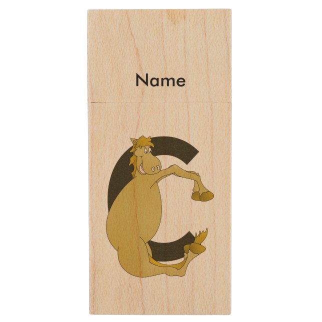 pony C monogram Wood USB Flash Drive (Front Vertical)