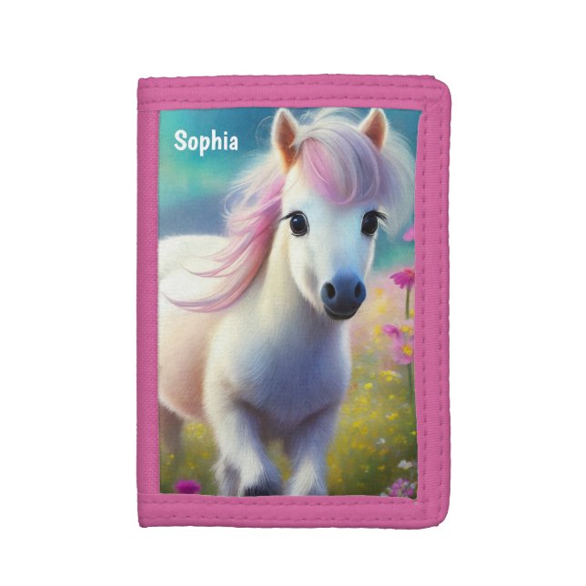 Pony Cute Horse Animal Personalized Girly Name Trifold Wallet (Front Vertical)
