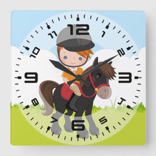 Pony Equestrian Horseback Horse riding Square Wall Clock