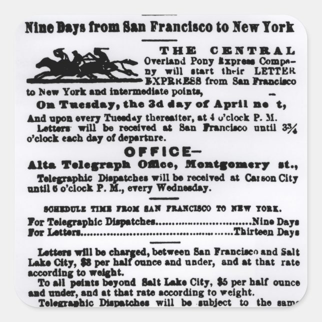 Pony Express, Nine Days Square Sticker (Front)