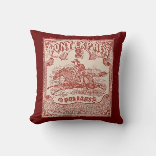 Pony Express Vintage Stamp Throw Pillow