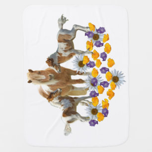 Pony Family in Flowers Baby Blanket