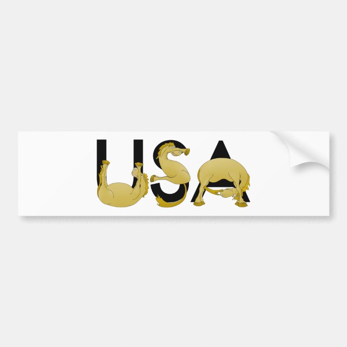 Pony flexing into the letters USA Bumper Sticker