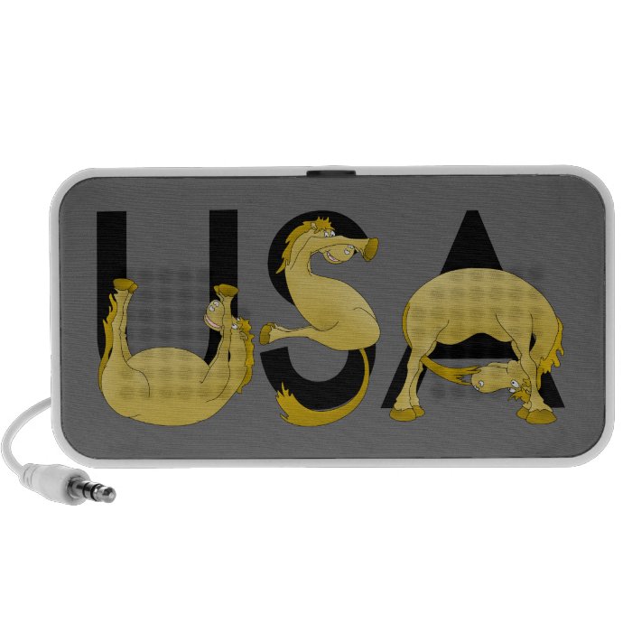 Pony flexing into the letters USA Speaker