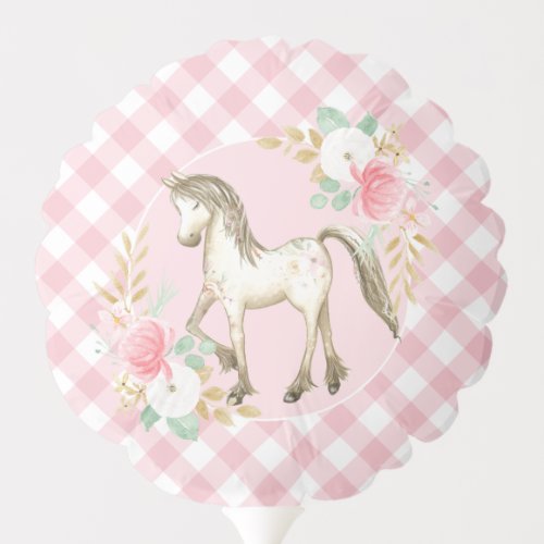 Pony floral and plaid Birthday Party balloon