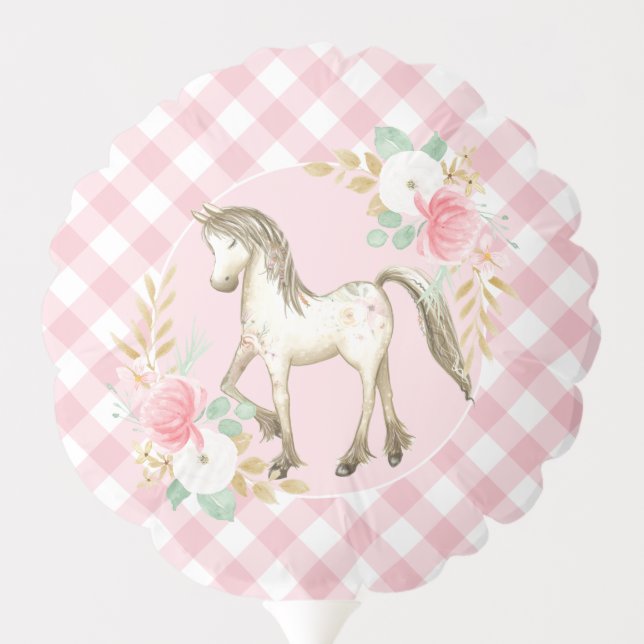 Pony floral and plaid Birthday Party balloon (Back)