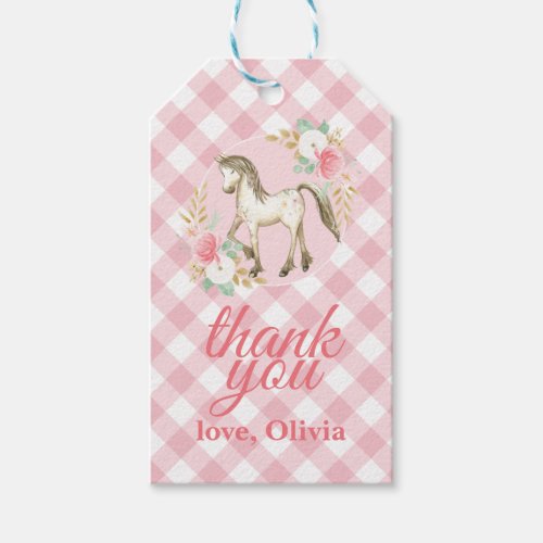 Pony floral and plaid Birthday Party favor tags