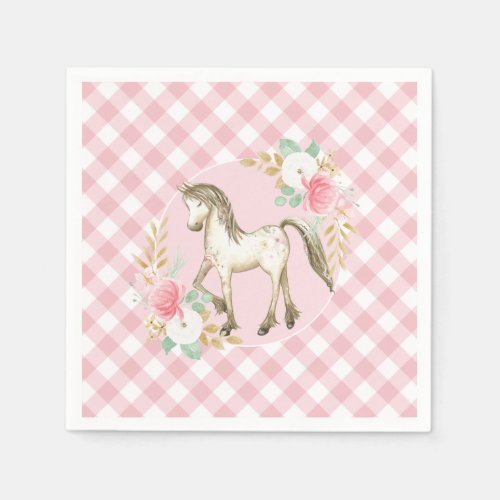 Pony floral and plaid Birthday Party napkins