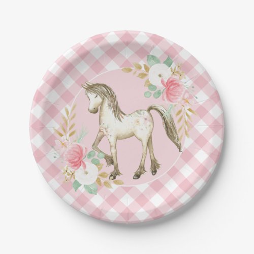 Pony floral and plaid Birthday Party plates