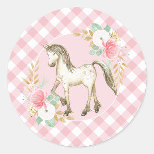 Pony floral and plaid Birthday Party stickers