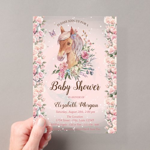 Pony Flowers Roses Stars Baby Shower Invitation