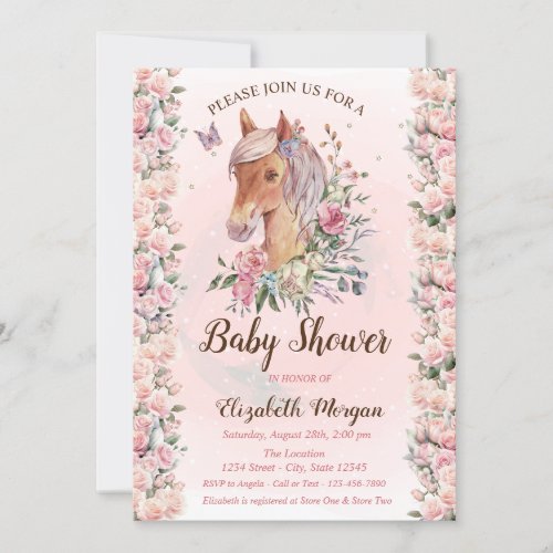 Pony Flowers Roses Stars Baby Shower Invitation