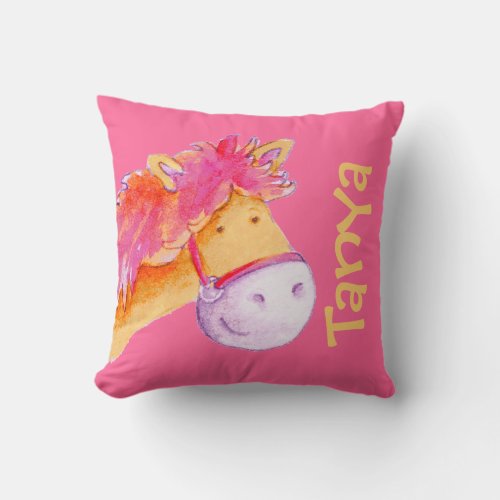 Pony girls name Tanya orange pink pillow