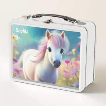 Pony Horse Cute Animal Personalized Girly Name Metal Lunch Box by stdjura at Zazzle