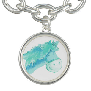 Pony horse painting aqua white charm bracelet
