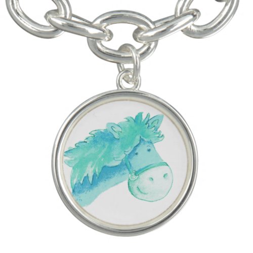 Pony horse painting aqua white charm bracelet