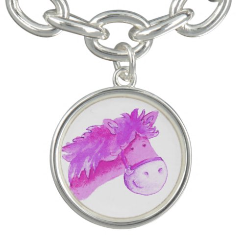 Pony horse painting pink white charm charm bracelet