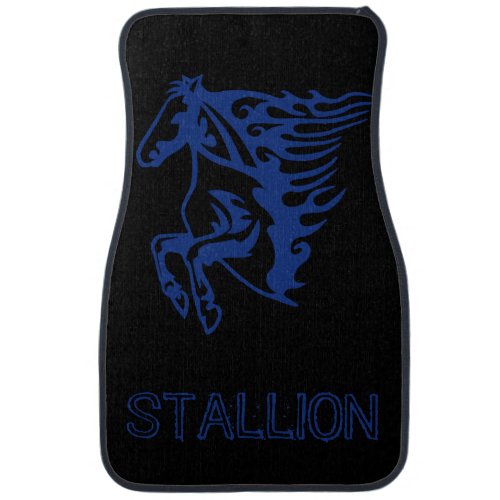 Pony Horse Stallion Steed Lightning Blue Line Art Car Floor Mat