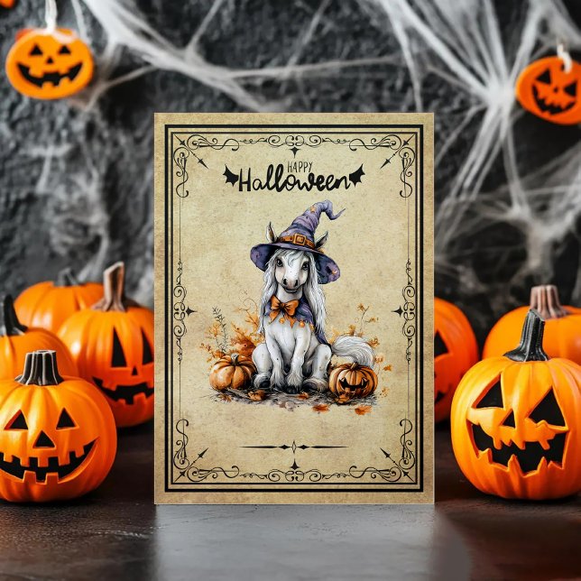 Pony Horse Witch Pumpkin Happy Halloween Thank You Card (Creator Uploaded)