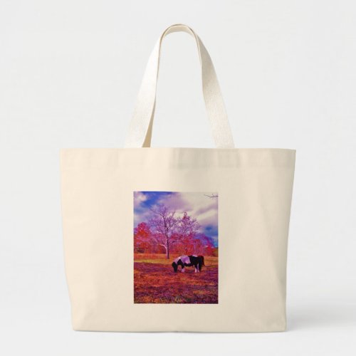 PONY IN A RAINBOW  colored field Large Tote Bag