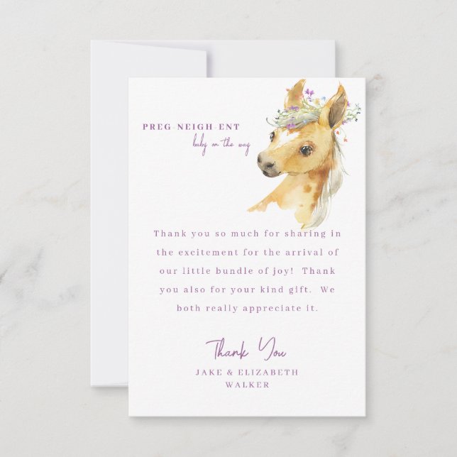 Pony Lavender Baby Shower Message Thank You  (Front)