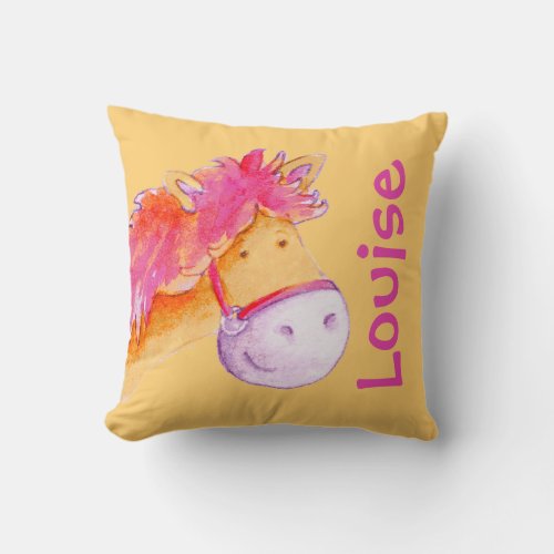 Pony name  birth newborn gift orange pink pillow