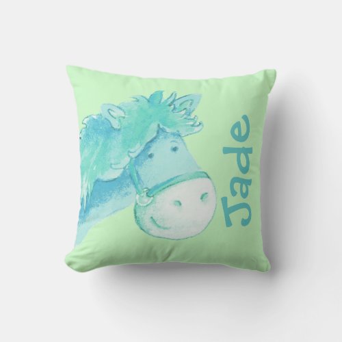 Pony name  birth newborn gift pale green pillow