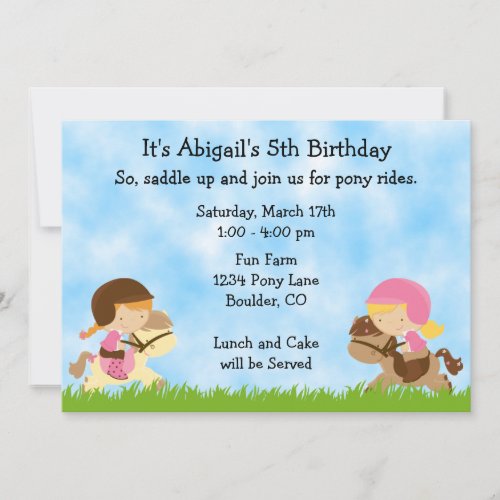 Pony Party Birthday Invitation for Girls