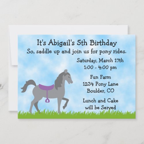 Pony Party Birthday Invitation for Girls