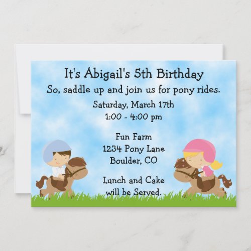 Pony Party Birthday Invitations for Girls and Boys