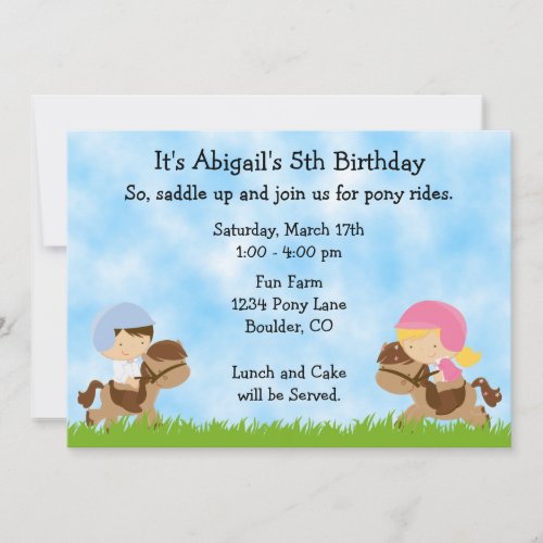 Pony Party Birthday Invitations for Girls and Boys