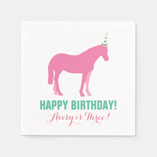 Pony Party Personalized Paper Napkin Pink