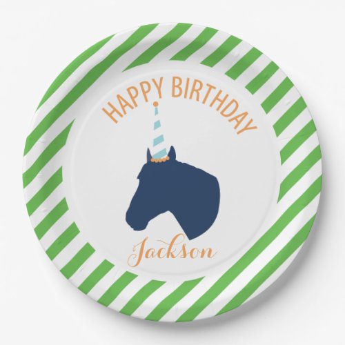 Pony Party Personalized Paper Plate Green