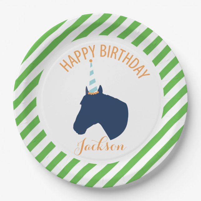 Pony Party Personalized Paper Plate Green (Front)