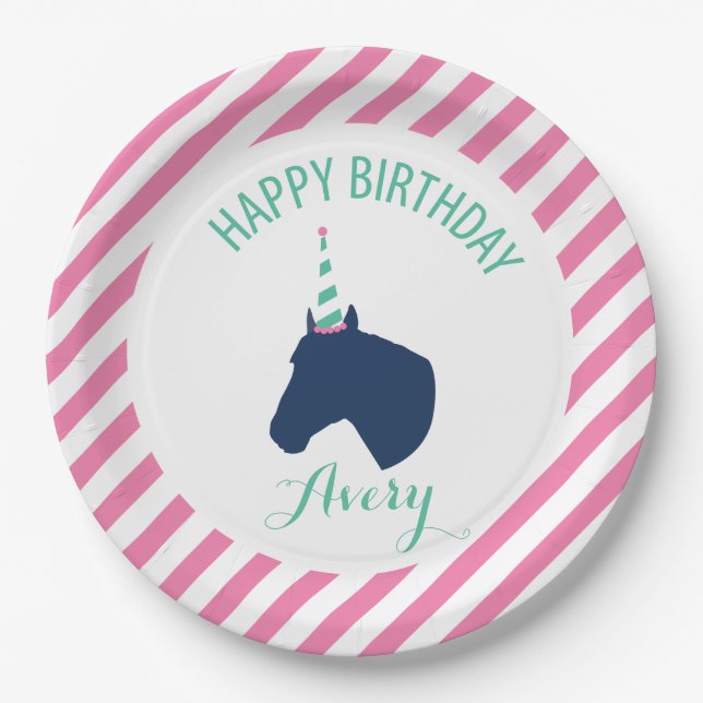 Pony Party Personalized Paper Plate Pink (Front)